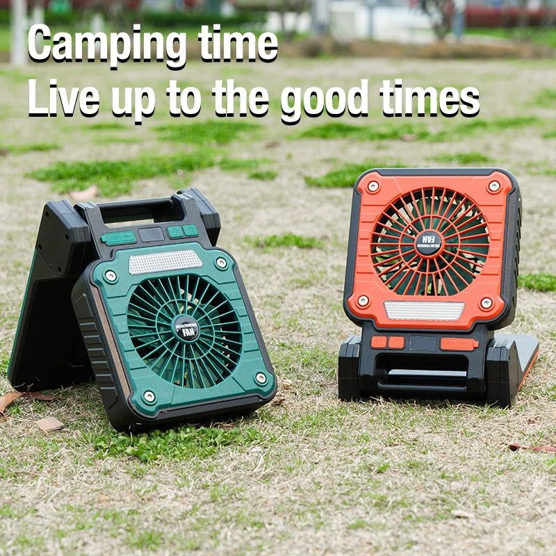 Solar 20000mAh portable electric fan with Led lights for tents, car camping hooks and usb&solar charging for hiking, fishing, pi