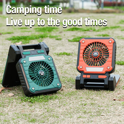 Solar 20000mAh portable electric fan with Led lights for tents, car camping hooks and usb&solar charging for hiking, fishing, pi