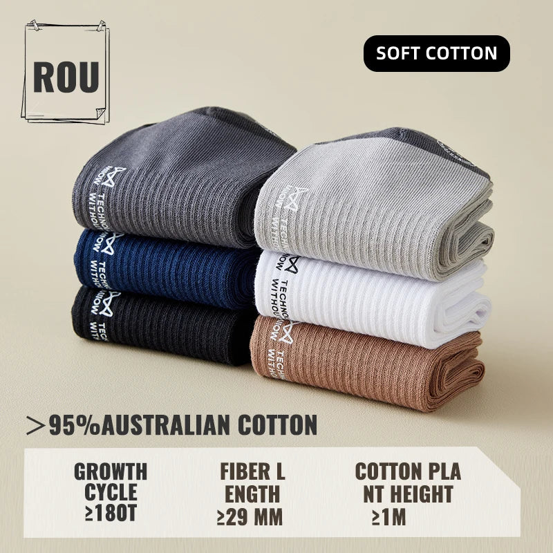 MiiOW Australian Cotton Socks Men Business Dress Black White Long Sock Antibacterial Anti Odor Crew Socks Breathable Sport Sock