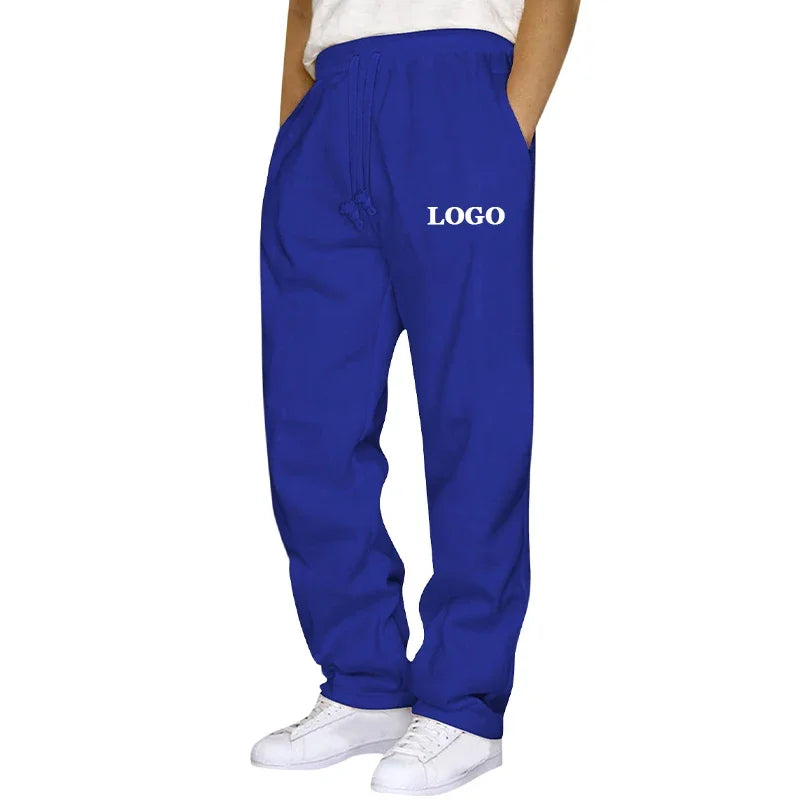 Customized Straight Leg Sweatpants Men Autumn Winter Personality Printed Thicken Jogger Pants Pocket Trousers Streetwear S - 5XL