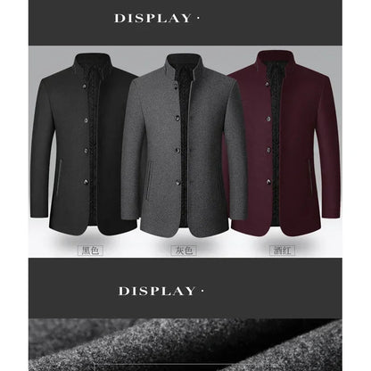 BROWON Brand Winter Coat Men Chinese Style Stand Collar Solid Coats for Men 2026 Autumn and Winter Business Casual Woolen Jacket