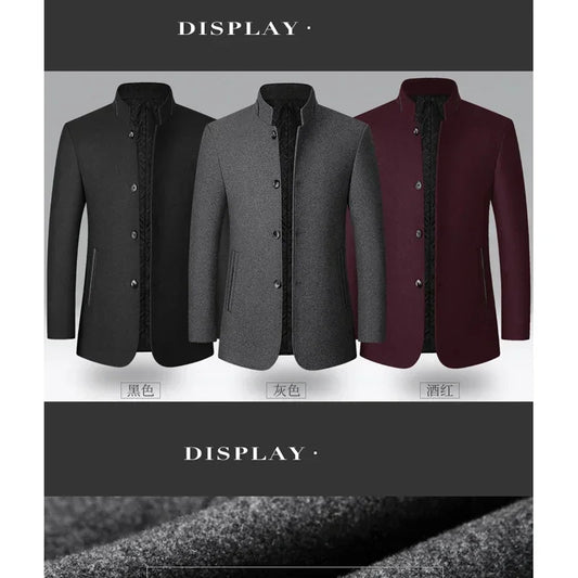 BROWON Brand Winter Coat Men Chinese Style Stand Collar Solid Coats for Men 2026 Autumn and Winter Business Casual Woolen Jacket