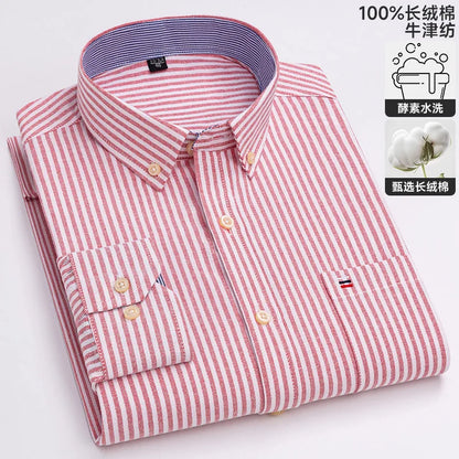 100% cotton men's long-sleeved shirt, casual plaid cotton shirt for young and middle-aged people, large size, authentic shirt