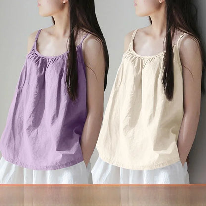 Loose Cotton Linen Tank Top Sleeveless Base Layer Outerwear Summer New Style Slimming Vest Big Size Belly Folded Commute Style