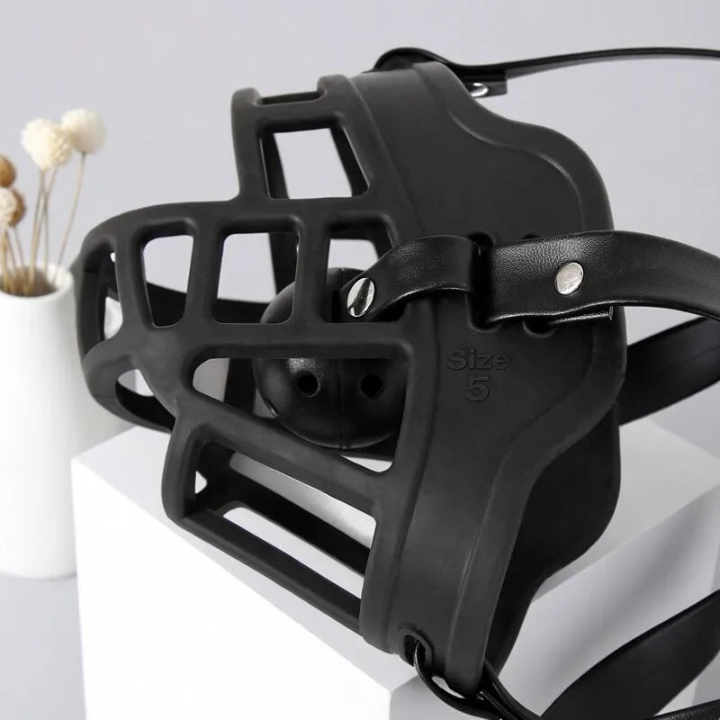 Adult Games Black Leather Harness with Cage-Style Ball Gag, Heavy-Duty Restraint Accessory for Sex Toy
