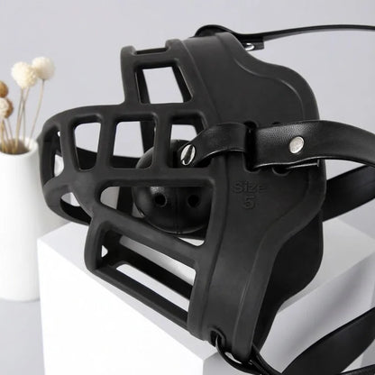 Adult Games Black Leather Harness with Cage-Style Ball Gag, Heavy-Duty Restraint Accessory for Sex Toy