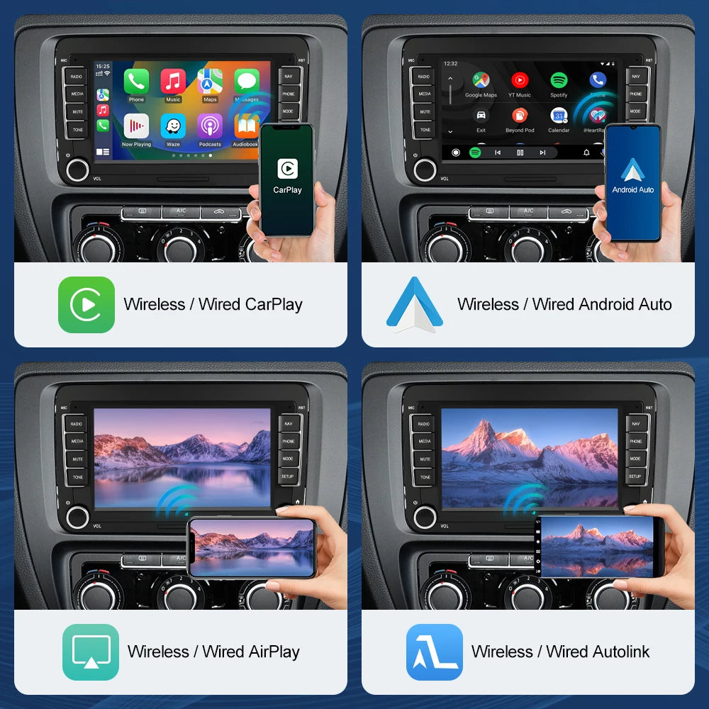 Road Top 7" HD Car Radio Wireless CarPlay Android Auto Stereo Audio For Volkswagen/Seat/Skoda/Passat/Golf/Polo Player