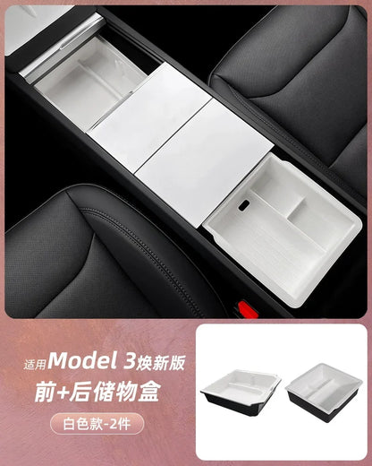 For Tesla Model Y Juniper 2025 White Interior Accessories Center Control Armrest Box Organizer Storage Box Cup Holder New Model3