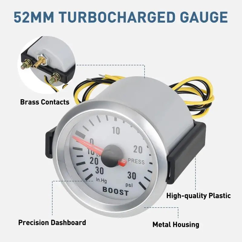 Universal 52mm Turbo Boost Gauge with Digital Display Accurate 0-30 PSI for Car Pressure Monitoring
