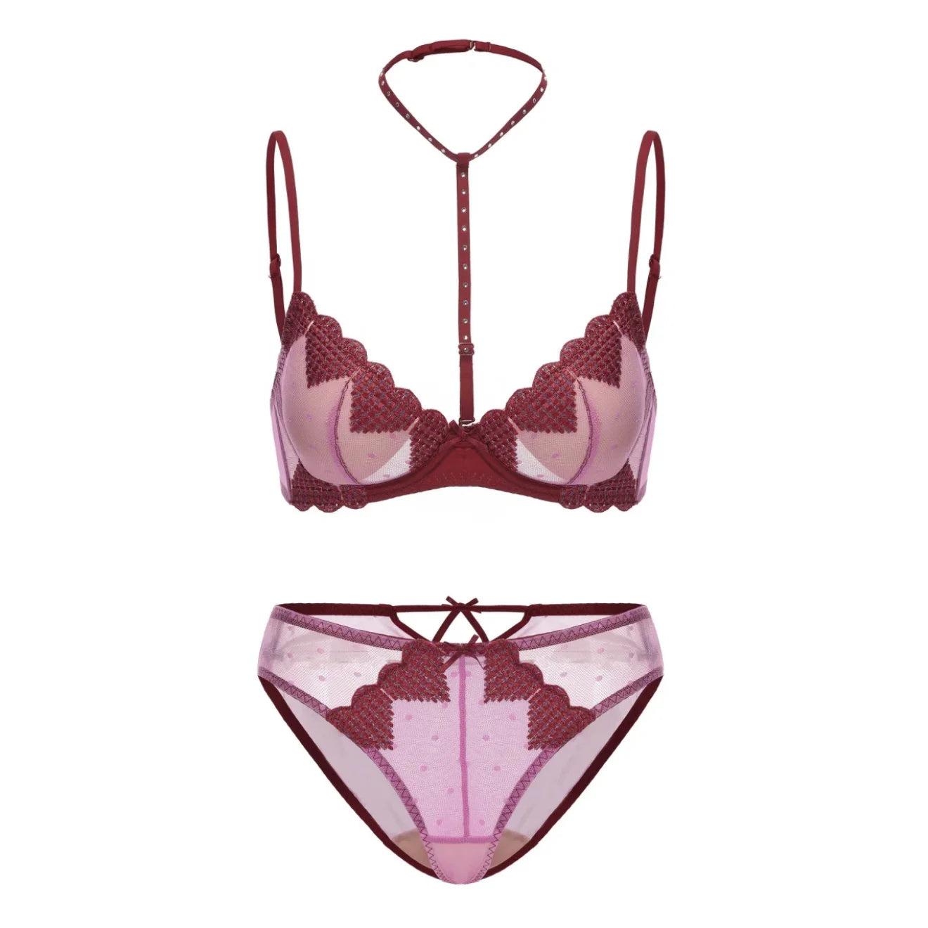 French-style Heart Embroidery Lingerie Set for Petite Women Soft Steel Cups Romantic Bra Set Hot Sale Comfortable  S-XL Hot Sale