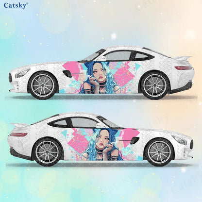2pcs Neon Color Cat Girl Stickers, Suitable for Cars and Trucks, Durable, Fade-resistant, Install and Remove Car Vinyl Wrap