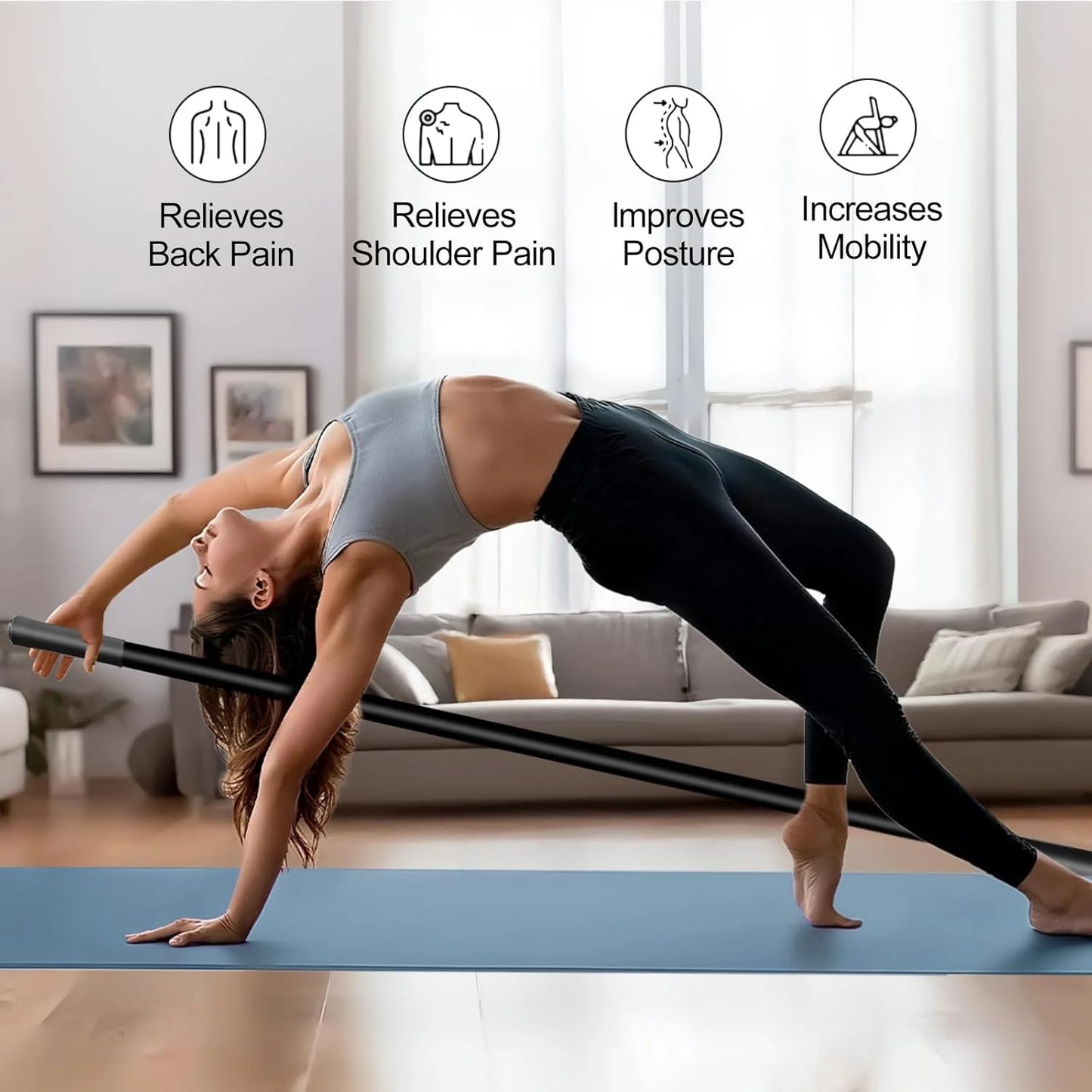 Yoga Stick Adjustable Mobility Stick for Exercise Stretching Balance Versatile Exercise Stick for Fitness