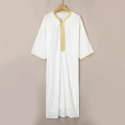 Arab men's short sleeve book printed robe Long Muslim robe Islamic Kamiz Thobe oversized clothing