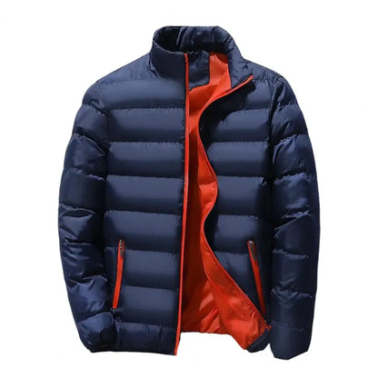 Men's stand up collar winter zipper thick cotton coat solid color street fashion style M5XL business casual zipper jacket 2023