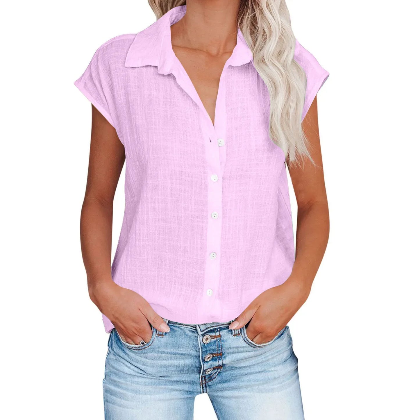 Cotton Linen Shirt Ladies Tops Tee Casual Thin Loose Woman T Shirt Summer Short Sleeve Solid T-Shirts Women Clothing Blusas
