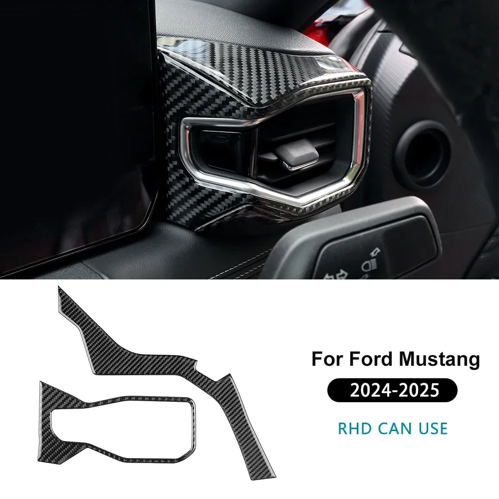 Real Soft Carbon Fiber Sticker For Ford Mustang GT Dark Horse EcoBoost 2024 2025 2026 LHD RHD Car Center Console AC Outlet Trim