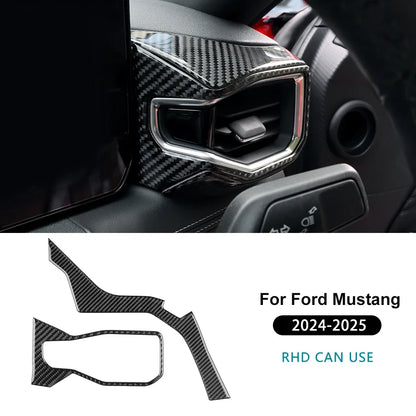 Real Soft Carbon Fiber Sticker For Ford Mustang GT Dark Horse EcoBoost 2024 2025 2026 LHD RHD Car Center Console AC Outlet Trim