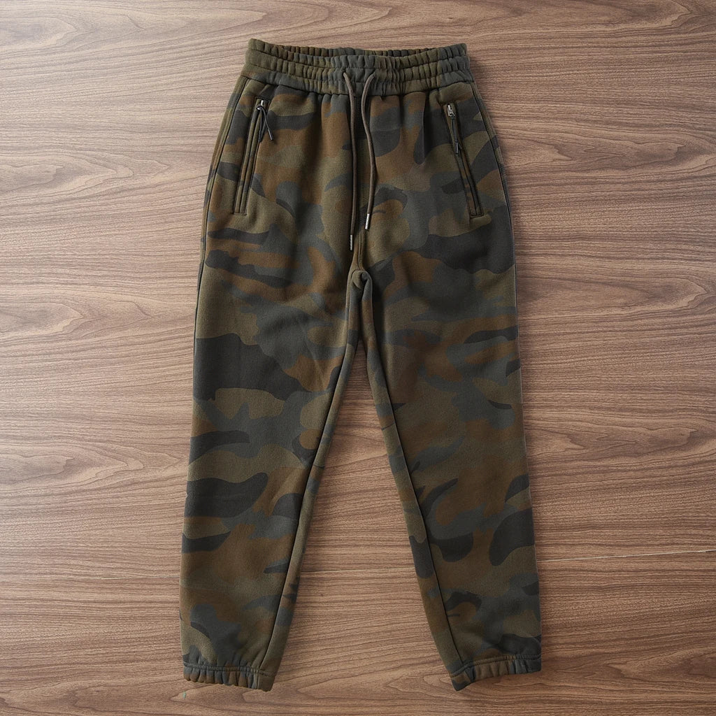 Autumn and Winter American Retro Thickened Velvet Camouflage Sweatpants Men's Fashion Drawstring Sports Casual Ankle-tied Pants