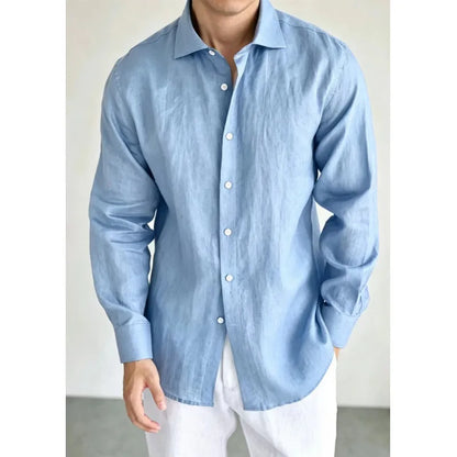 Men's Linen Shirt Cotton Blend Long Sleeve Button Down Casual Loose Fit Summer Breathable Tops Old Money Aesthetic Solid Color