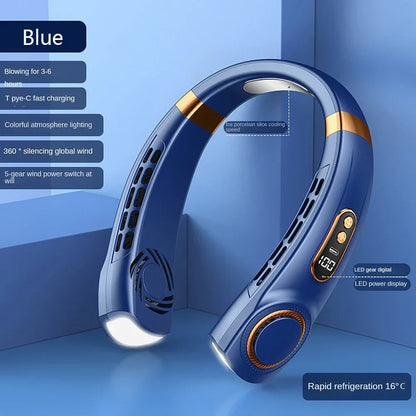 2025 Mini Hanging Neck Fan Portable Bladeless Neck Fan Air Cooler Digital Display Rechargeable Air Conditioner Neck Ventilator