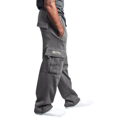 Men's Cargo Pants Rope Loosening Waist Solid Color Pocket Trousers Comfortable Loose Sports Trousers Casual Wide Leg Pants