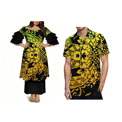 Wholesale Customized off the Shoulder Dress Fashion Three Layer Sleeve Prom Samoa Puletasi Dress Two Piece Outfits