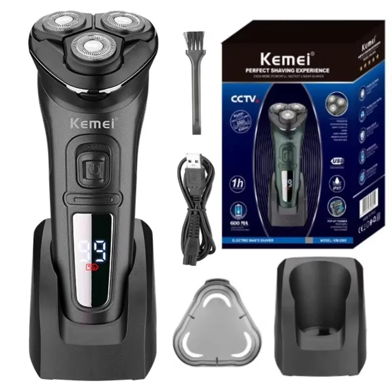 Kemei LCD Dislay Waterproof Electric Shaver For Men Wet Dry Neck Beard Electric Razor Facial Shaving Machine Rechargeable