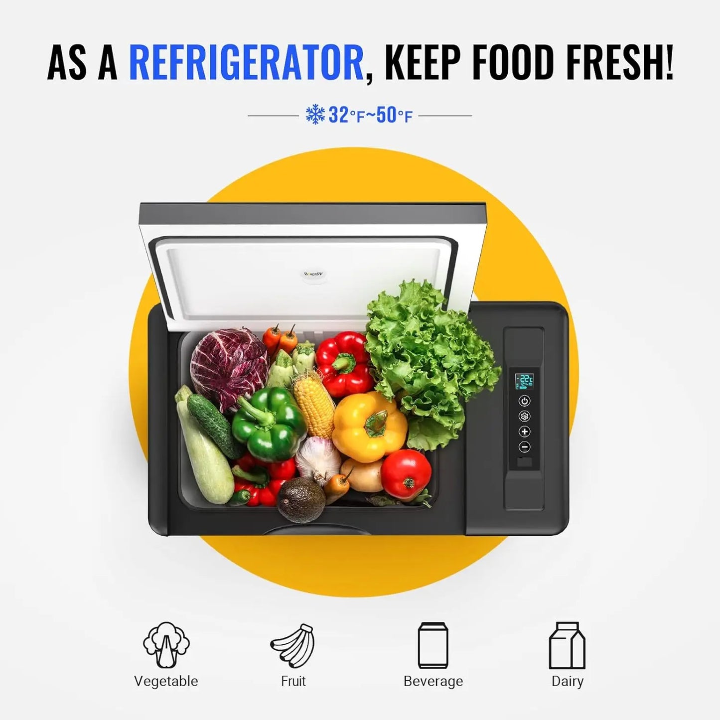 12 Refrigerator 12V Car Fridge 23 Quart Portable Freezer Compressor Cooler 12/24V DC 110~240V AC for