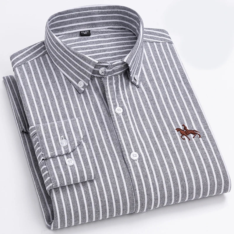 Quality 100% Cotton Oxford Shirt For Mens Long Sleeve Casual Business Regular-Fit Formal Dress Shirts Social Blouse Male Clothes