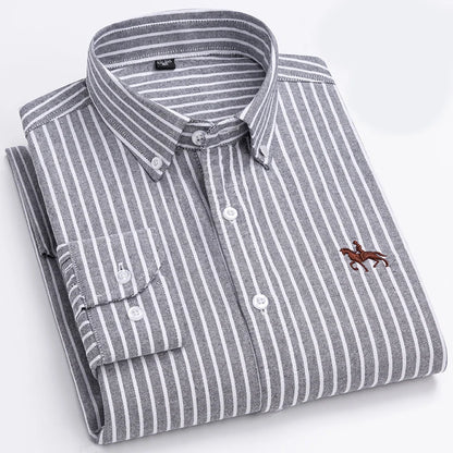 Quality 100% Cotton Oxford Shirt For Mens Long Sleeve Casual Business Regular-Fit Formal Dress Shirts Social Blouse Male Clothes