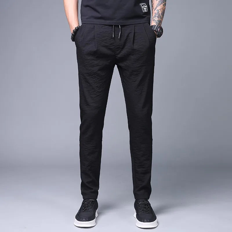 Ice Silk Ultra-Thin Straight Leg Long Pants for Men Summer Workwear Resistant to Wear And Dirt Low Waist Loose Fit Black