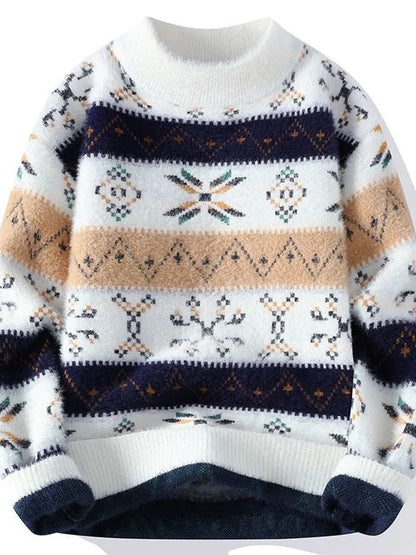 Autumn/winter New Fashion Trend Printed Thickened Warm Knitted Sweater Men's Casual Loose Sports Large Size High Quality Sweater