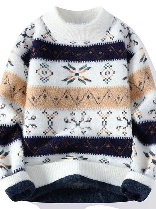 Autumn/winter New Fashion Trend Printed Thickened Warm Knitted Sweater Men's Casual Loose Sports Large Size High Quality Sweater