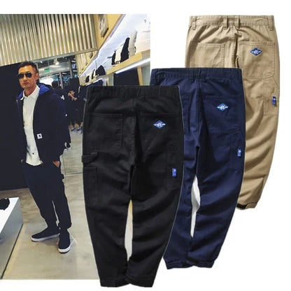 Slim Fit Workwear Trousers Casual Cotton Long Pants Men's Fashionable Youthful Style Embroidered Design Comfortable Leisure T...