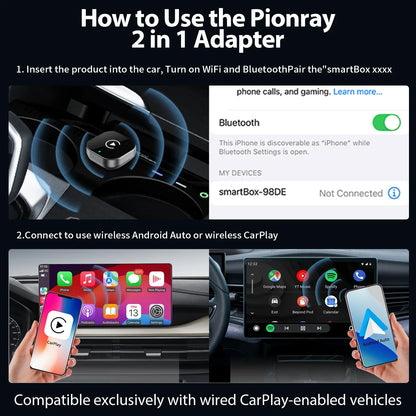 2 in 1 Android Auto Wireless Adapter CarPlay USB C 5Ghz WiFi Dongle Plug Play for Car Music Hands Free Calling