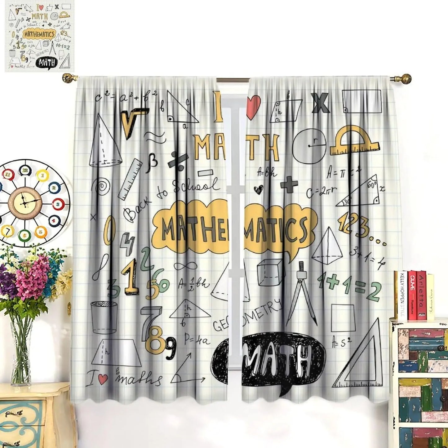 Fun Math Blackout Curtains, Mathematics Formula Learning Knowledge Educational Window Drapes for Kids Learners Bedroom Living