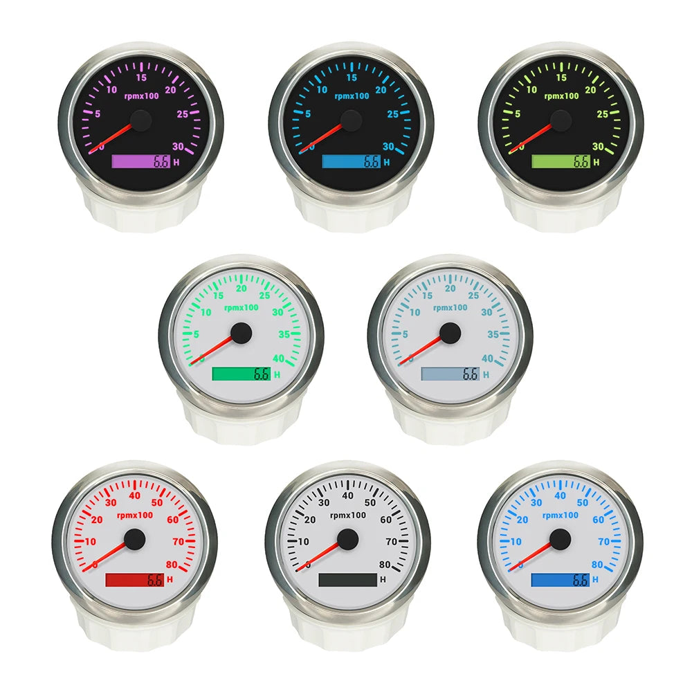 ELING 85mm Auto Marine Tachometer RPM Meter Gauge 3K 4K 6K 7K 8K REV Counter LCD Hourmeter with 7 Backlights 12V 24V