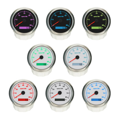 ELING 85mm Auto Marine Tachometer RPM Meter Gauge 3K 4K 6K 7K 8K REV Counter LCD Hourmeter with 7 Backlights 12V 24V