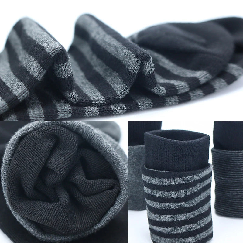 5Pairs High Quality Men's Long Socks Striped Solid Color Business Sports Breathable New Male Black Plus Size EU40-47