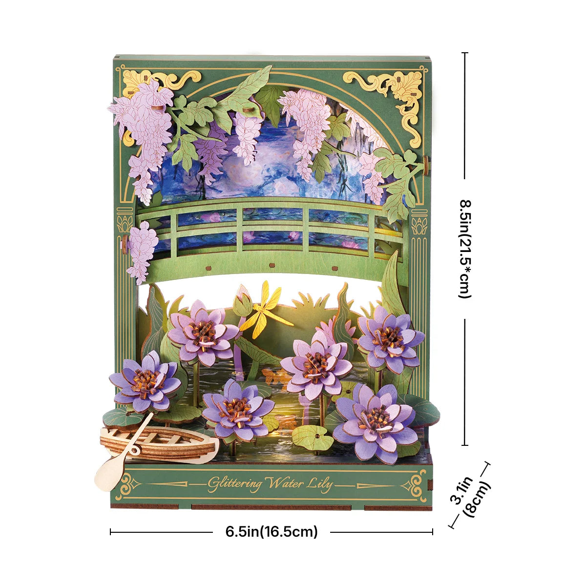 Rolife Glittering Water Lily 3d Wooden Puzzle Golden Sunflower with LED Light Flower Model Kits Tabletop Display Wall Art TH00