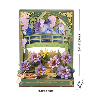 Rolife Glittering Water Lily 3d Wooden Puzzle Golden Sunflower with LED Light Flower Model Kits Tabletop Display Wall Art TH00