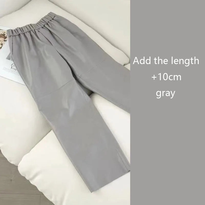 2026 New Streetwear Plus Size Pants Y2k Fashion Genuine Leather Harem Pants Women Real Sheepskin Trousers High Elastic Waist