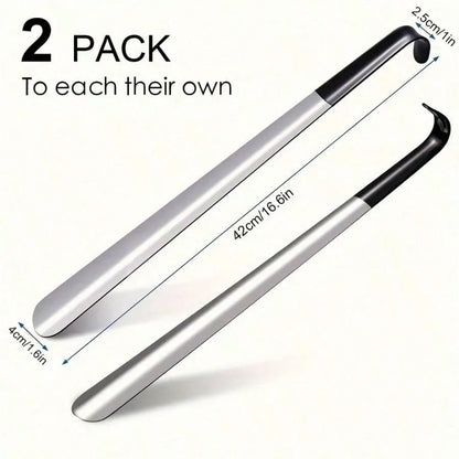 Long Handle Shoe Horn Set of 2, 13 & 16 Inch, High Quality Metal with Ergonomic Handle, Makes Putting on Shoes Effortless