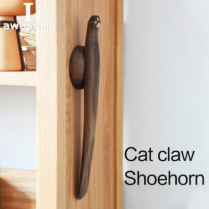 Cat Paw Black Walnut Wooden Cute Shoe Horn Professional Shoe Spoon Home Tools 35cm Flexible Handmade Shoehorn Useful Shoe Lifter