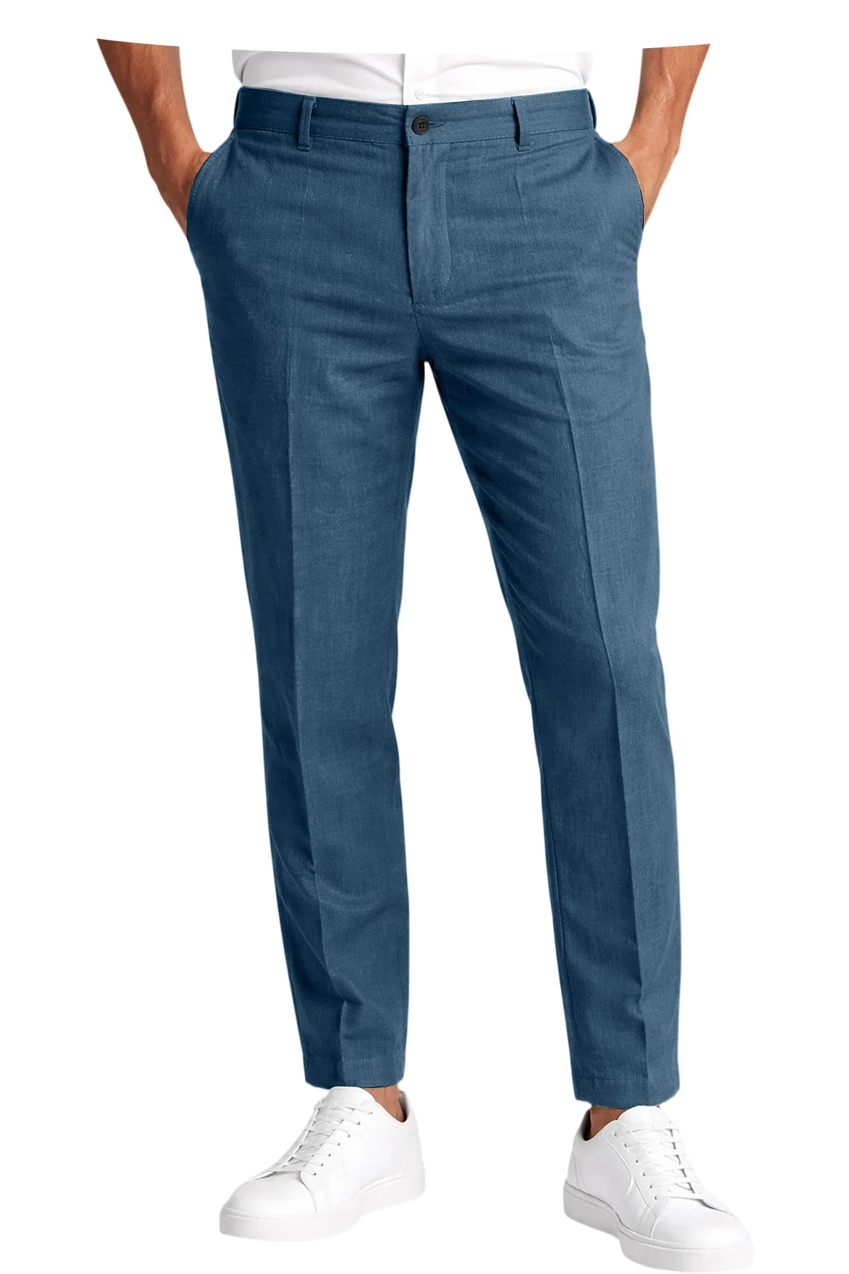 Men's Linen Cropped Pants Slim Fit 9 Points Ankle Dress Pants Business Casual High Waist Suit Trousers Breathable Office Summer
