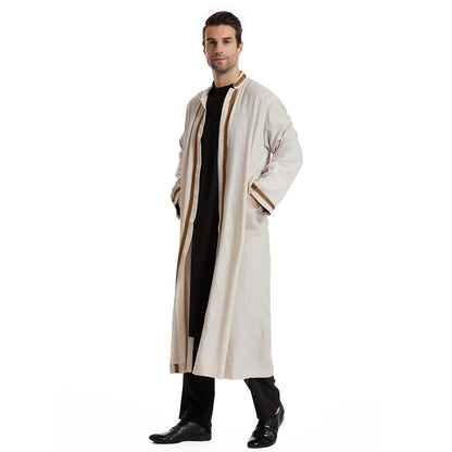 TH830 Men's Muslim Middle Eastern Men Long Sleeves Embroidery Cardigan Robe  Jubba Thobe