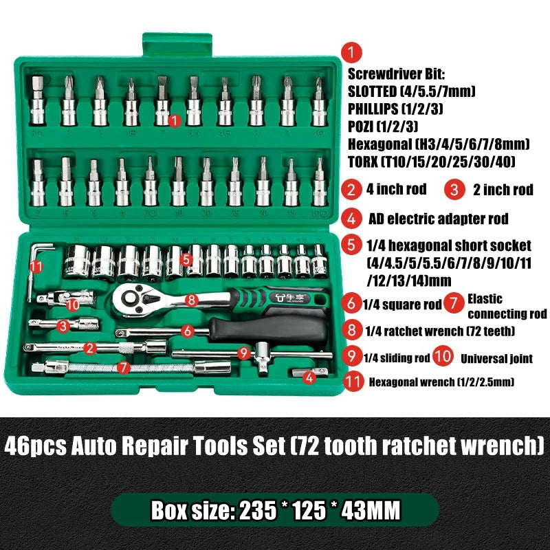 Advanced Car Repair Kit , Ratchet Wrench Set with Sockets Screwdriver Bits, Professional Tool Set, Car Maintenance Essentials