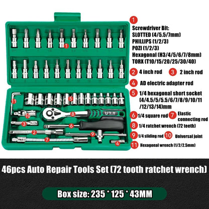 Advanced Car Repair Kit , Ratchet Wrench Set with Sockets Screwdriver Bits, Professional Tool Set, Car Maintenance Essentials
