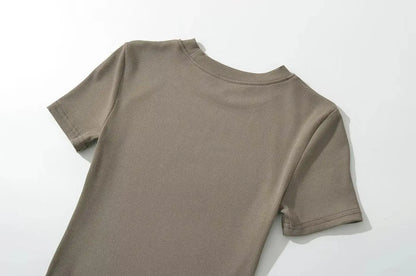 Summer Short Sleeve O-neck Knitted Bodysuits Women Stretchable Slim Basic Solid Color Tops