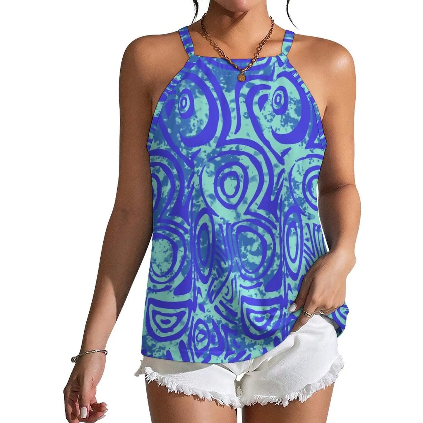 Custom Wholesale Women Summer Halter Everyday Casual Wear Polynesian Style Fiji Island Print Custom Design Strapper Vest
